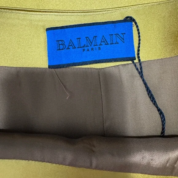Balmain Paris Atelier Sample Satin Set Blazer & Maxi Skirt Chartreuse Gold S - Picture 15 of 17